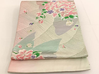 平和屋着物◎六通柄袋帯 唐織 草花文 銀糸 正絹 逸品 BAAT3485ui