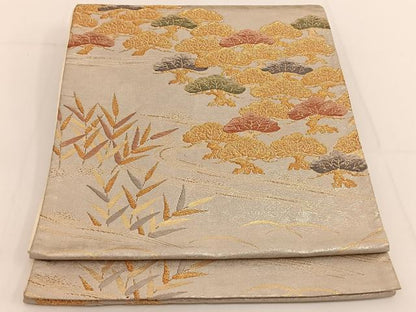 平和屋着物◎六通柄袋帯 唐織 流水松文 金糸 引箔 正絹 逸品 BAAT3489ui