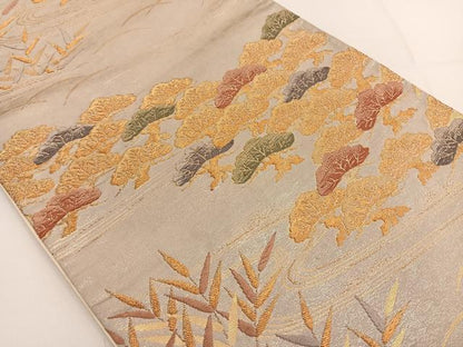 平和屋着物◎六通柄袋帯 唐織 流水松文 金糸 引箔 正絹 逸品 BAAT3489ui