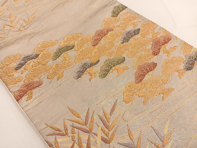 平和屋着物◎六通柄袋帯 唐織 流水松文 金糸 引箔 正絹 逸品 BAAT3489ui