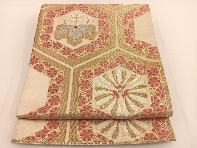 平和屋着物◎六通柄袋帯　唐織　亀甲花文　金銀糸　正絹　逸品　BAAT3490ui