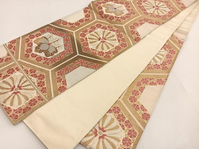 平和屋着物◎六通柄袋帯　唐織　亀甲花文　金銀糸　正絹　逸品　BAAT3490ui