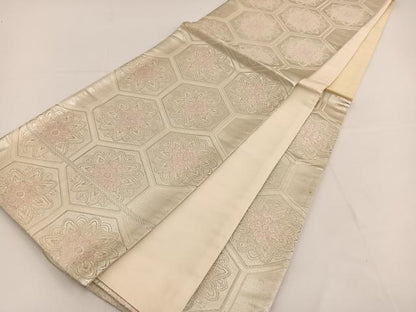 平和屋着物◎六通柄袋帯 唐織 亀甲花文 銀糸 正絹 逸品 BAAT3493ui