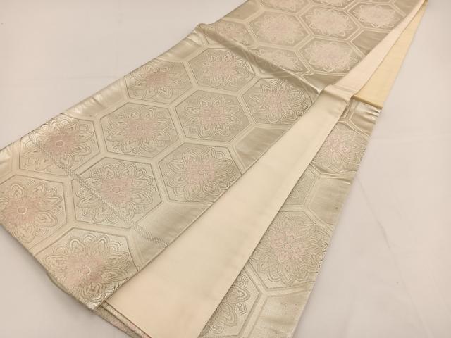 平和屋着物◎六通柄袋帯 唐織 亀甲花文 銀糸 正絹 逸品 BAAT3493ui