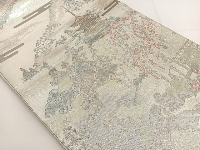 平和屋着物◎佐賀錦　六通柄袋帯　京百景　京洛東山　銀糸　正絹　逸品　BAAT3498ui