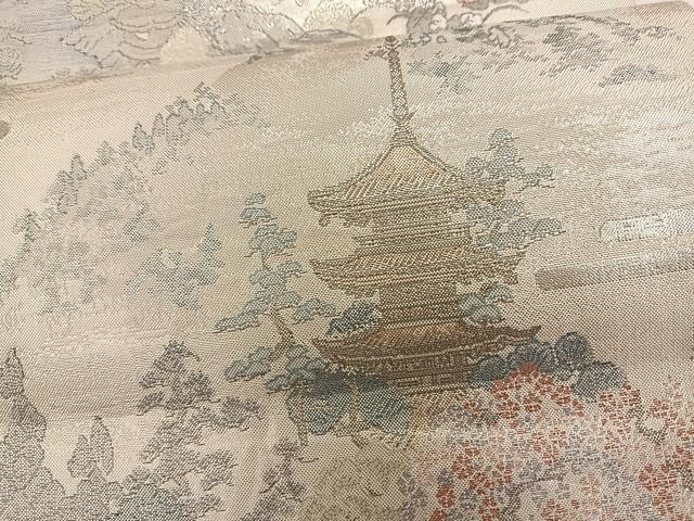 平和屋着物◎佐賀錦　六通柄袋帯　京百景　京洛東山　銀糸　正絹　逸品　BAAT3498ui
