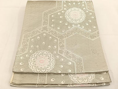 平和屋着物◎六通柄袋帯 唐織 毘沙門亀甲花文 銀糸 正絹 逸品 BAAT3512ui