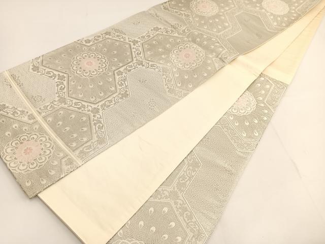 平和屋着物◎六通柄袋帯 唐織 毘沙門亀甲花文 銀糸 正絹 逸品 BAAT3512ui