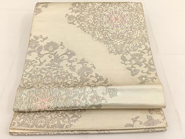 平和屋着物◎六通柄袋帯 唐織 花唐草文 プラチナ箔 正絹 逸品 BAAT3518ui