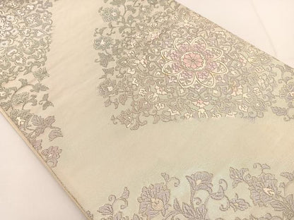 平和屋着物◎六通柄袋帯 唐織 花唐草文 プラチナ箔 正絹 逸品 BAAT3518ui
