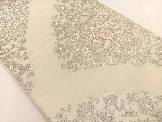 平和屋着物◎六通柄袋帯 唐織 花唐草文 プラチナ箔 正絹 逸品 BAAT3518ui
