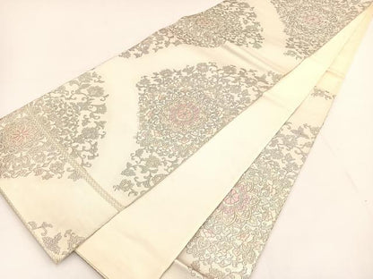 平和屋着物◎六通柄袋帯 唐織 花唐草文 プラチナ箔 正絹 逸品 BAAT3518ui