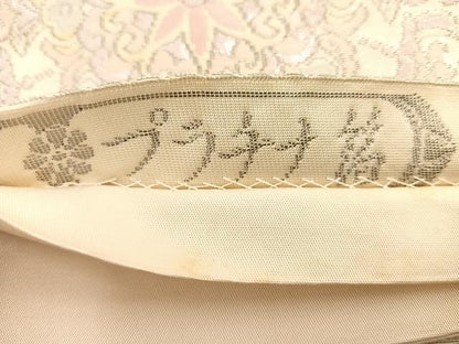 平和屋着物◎六通柄袋帯 唐織 花唐草文 プラチナ箔 正絹 逸品 BAAT3518ui