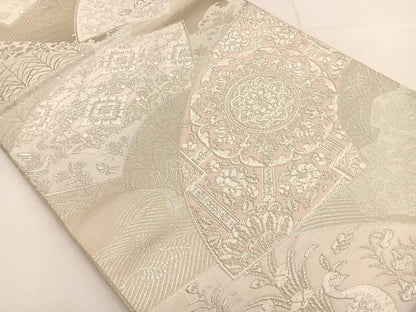 平和屋着物◎六通柄袋帯 唐織 地紙花文 銀糸 正絹 逸品 BAAT3523ui