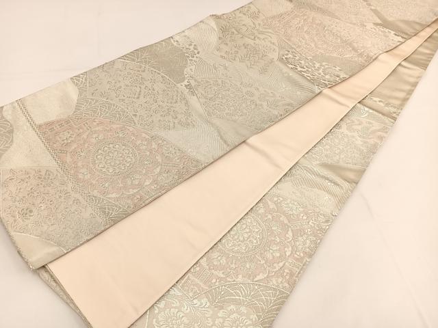 平和屋着物◎六通柄袋帯 唐織 地紙花文 銀糸 正絹 逸品 BAAT3523ui