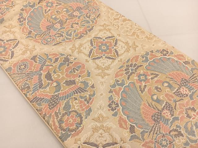 平和屋着物◎六通柄袋帯 唐織 向かい孔雀花文 金糸 正絹 逸品 BAAT3601ui