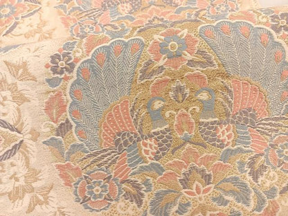 平和屋着物◎六通柄袋帯 唐織 向かい孔雀花文 金糸 正絹 逸品 BAAT3601ui