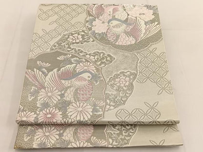平和屋着物◎六通柄袋帯 唐織 清風鳳凰文 プラチナ箔 銀糸 正絹 逸品 BAAT3614ui
