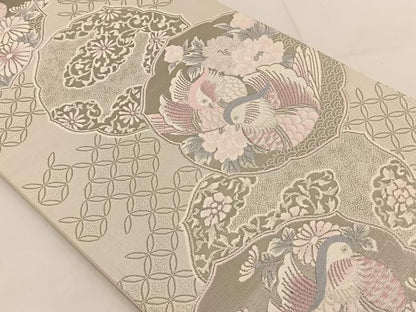 平和屋着物◎六通柄袋帯 唐織 清風鳳凰文 プラチナ箔 銀糸 正絹 逸品 BAAT3614ui