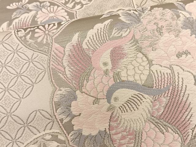 平和屋着物◎六通柄袋帯 唐織 清風鳳凰文 プラチナ箔 銀糸 正絹 逸品 BAAT3614ui