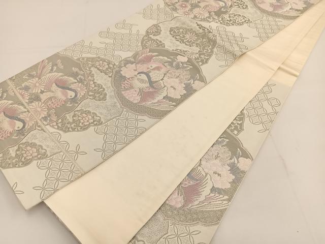 平和屋着物◎六通柄袋帯 唐織 清風鳳凰文 プラチナ箔 銀糸 正絹 逸品 BAAT3614ui