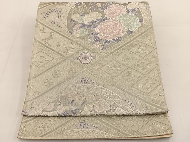 平和屋着物◎六通柄袋帯 唐織 草花丸文 銀糸 正絹 逸品 BAAT3616ui
