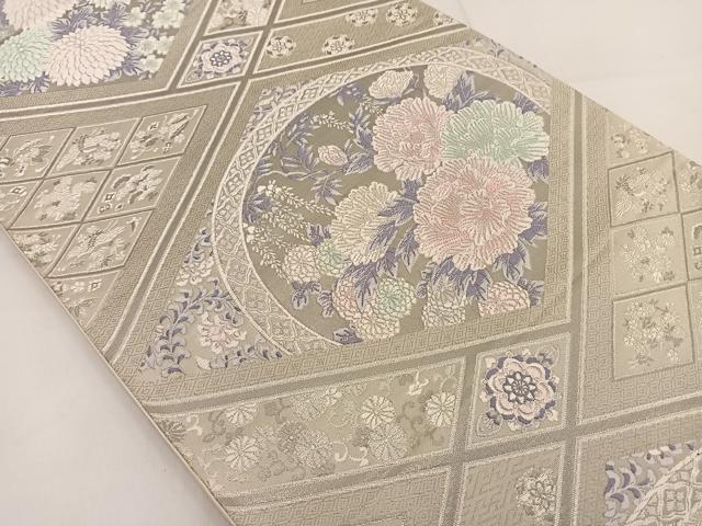 平和屋着物◎六通柄袋帯 唐織 草花丸文 銀糸 正絹 逸品 BAAT3616ui