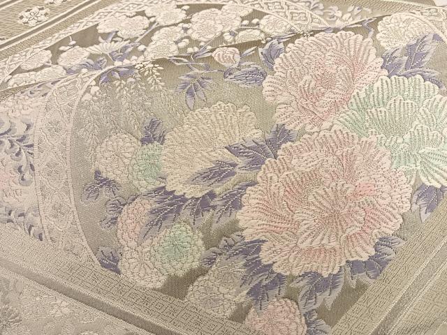 平和屋着物◎六通柄袋帯 唐織 草花丸文 銀糸 正絹 逸品 BAAT3616ui