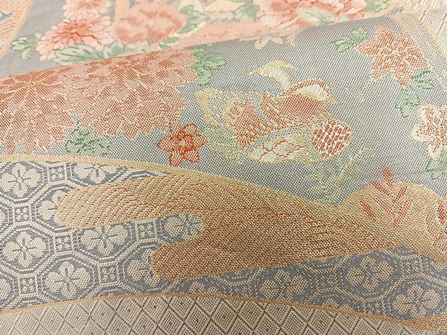 平和屋着物◎宝珠本佐賀錦 六通柄袋帯 九百錦 扇面花鳥文 金銀糸 正絹 逸品 BAAT3618ui