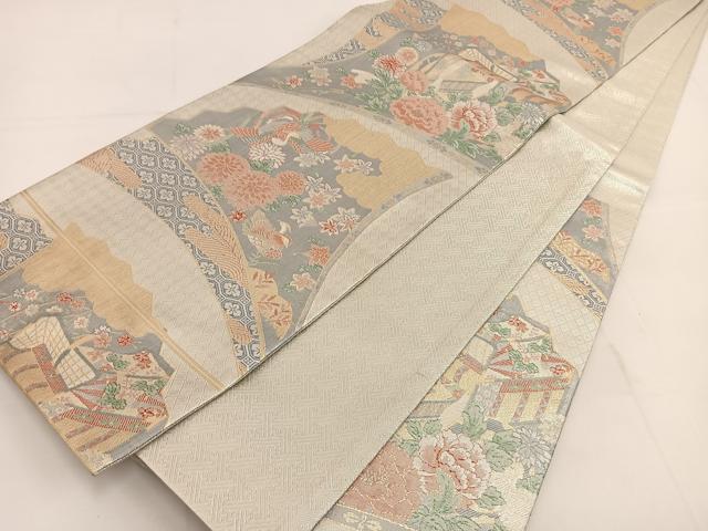 平和屋着物◎宝珠本佐賀錦 六通柄袋帯 九百錦 扇面花鳥文 金銀糸 正絹 逸品 BAAT3618ui