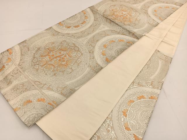 平和屋着物◎六通柄袋帯 唐織 花丸文 銀糸 正絹 逸品 BAAT3622ui
