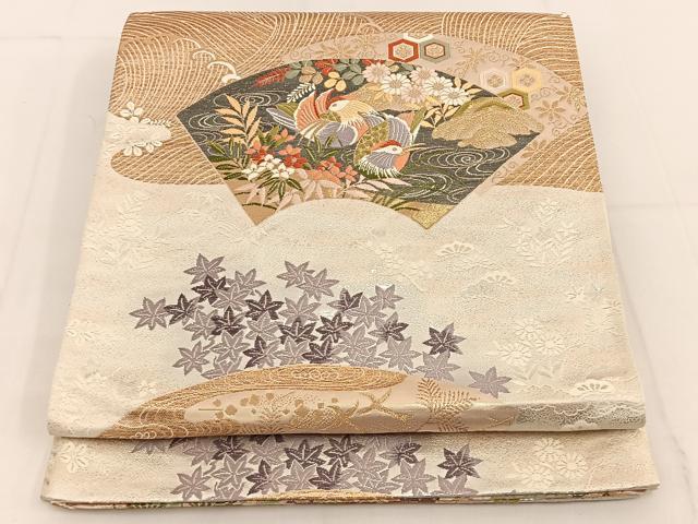 平和屋着物◎六通柄袋帯 唐織 地紙花鳥文 金銀糸 正絹 逸品 BAAT3626ui