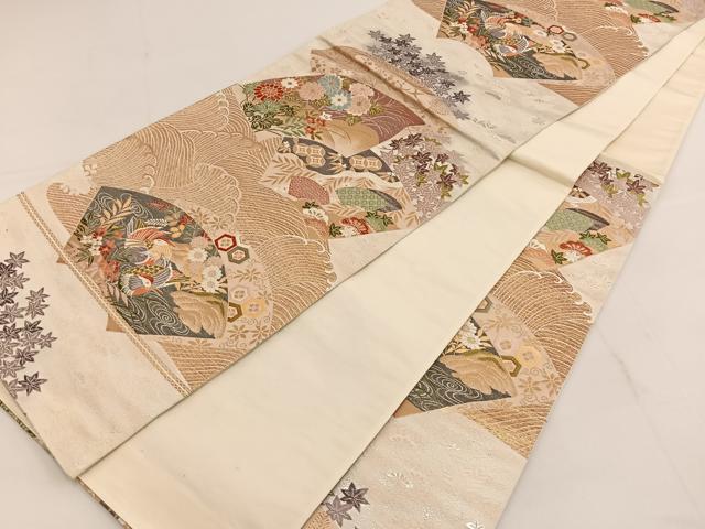 平和屋着物◎六通柄袋帯 唐織 地紙花鳥文 金銀糸 正絹 逸品 BAAT3626ui
