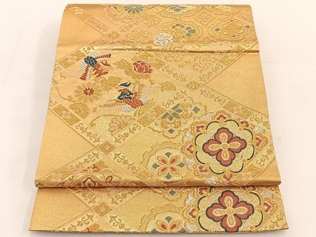 平和屋着物◎六通柄袋帯 唐織 天井花鳥文 金銀糸 正絹 逸品 BAAT3629ui