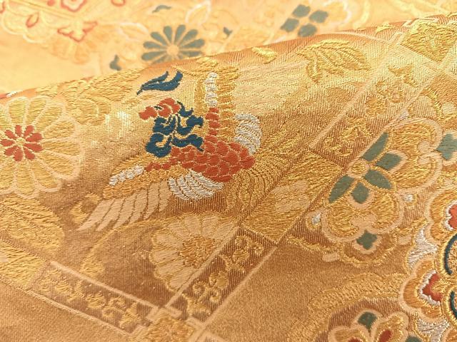 平和屋着物◎六通柄袋帯 唐織 天井花鳥文 金銀糸 正絹 逸品 BAAT3629ui