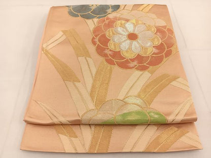 平和屋着物◎六通柄袋帯 菊 金糸 正絹 逸品 未使用 BAAT3633ui