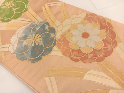 平和屋着物◎六通柄袋帯 菊 金糸 正絹 逸品 未使用 BAAT3633ui
