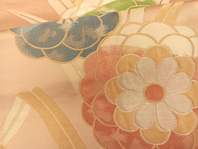 平和屋着物◎六通柄袋帯 菊 金糸 正絹 逸品 未使用 BAAT3633ui