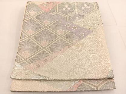 平和屋着物◎六通柄袋帯 唐織 切嵌若松文 銀糸 正絹 逸品 BAAT3634ui