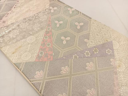 平和屋着物◎六通柄袋帯 唐織 切嵌若松文 銀糸 正絹 逸品 BAAT3634ui