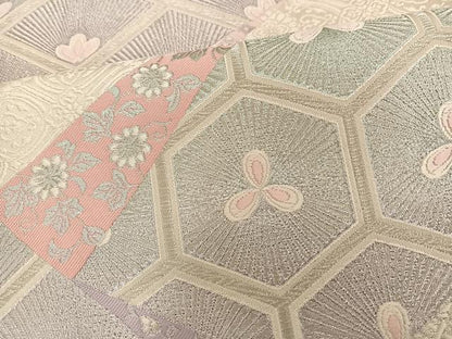 平和屋着物◎六通柄袋帯 唐織 切嵌若松文 銀糸 正絹 逸品 BAAT3634ui