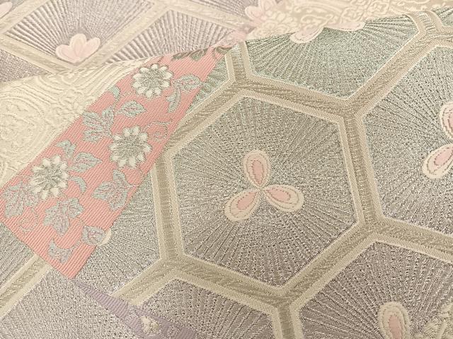 平和屋着物◎六通柄袋帯 唐織 切嵌若松文 銀糸 正絹 逸品 BAAT3634ui