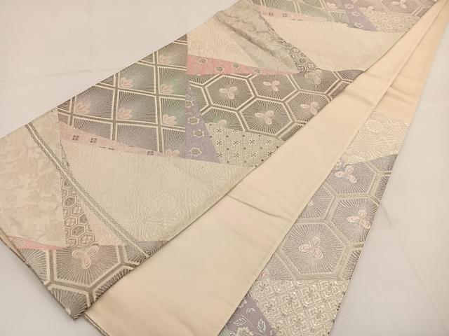 平和屋着物◎六通柄袋帯 唐織 切嵌若松文 銀糸 正絹 逸品 BAAT3634ui