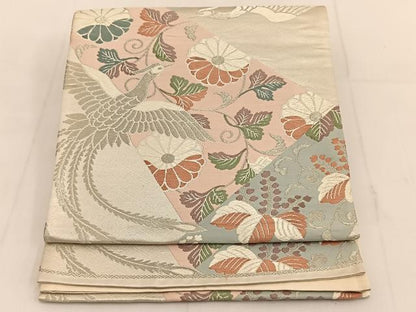 平和屋着物◎六通柄袋帯 唐織 鳳凰花文 銀糸 正絹 逸品 BAAT3636ui