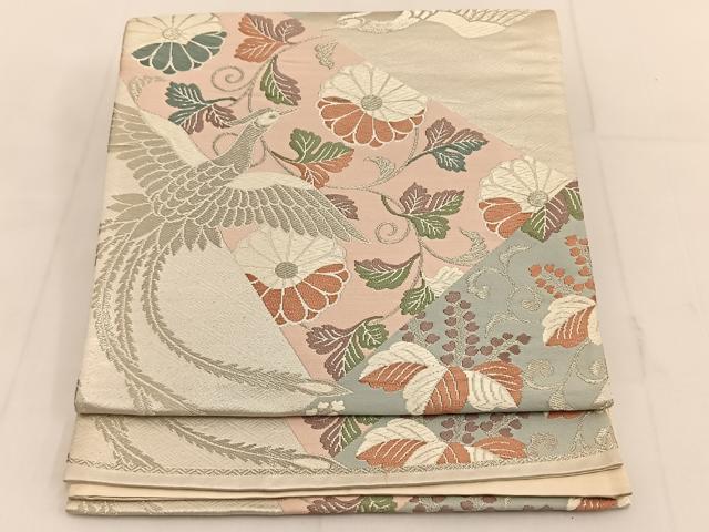 平和屋着物◎六通柄袋帯 唐織 鳳凰花文 銀糸 正絹 逸品 BAAT3636ui