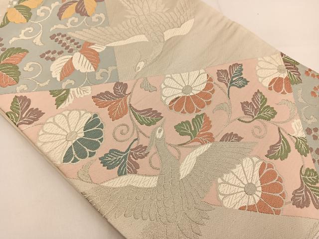 平和屋着物◎六通柄袋帯 唐織 鳳凰花文 銀糸 正絹 逸品 BAAT3636ui