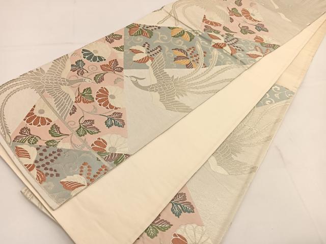 平和屋着物◎六通柄袋帯 唐織 鳳凰花文 銀糸 正絹 逸品 BAAT3636ui