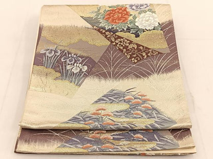 平和屋着物◎六通柄袋帯 唐織 地紙繋ぎ文 金糸 正絹 逸品 BAAT3637ui