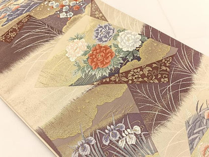 平和屋着物◎六通柄袋帯 唐織 地紙繋ぎ文 金糸 正絹 逸品 BAAT3637ui