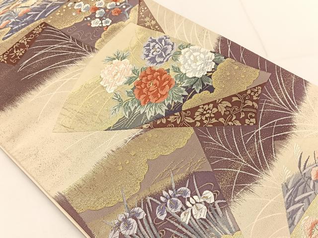 平和屋着物◎六通柄袋帯 唐織 地紙繋ぎ文 金糸 正絹 逸品 BAAT3637ui